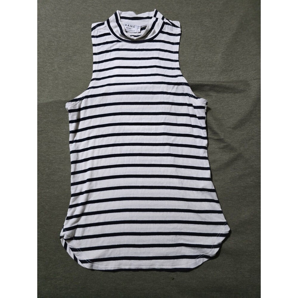 FRAME Modal/viscose Racerback Tank Top Luxe Made In USA Black White Stripe Small